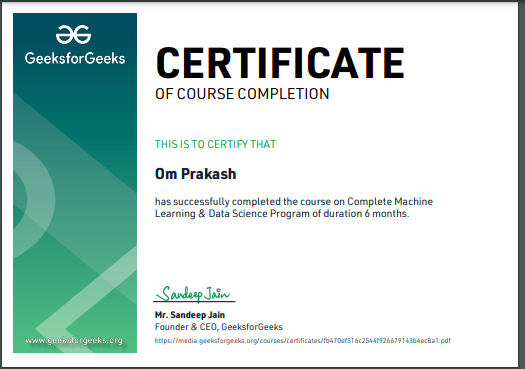 Machine Learning and Data Science Certificate