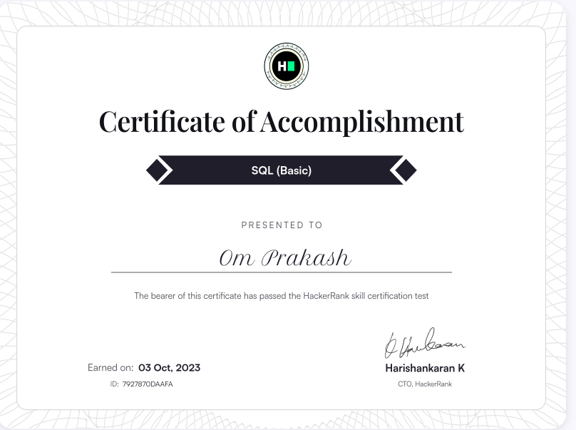 SQL Basic Certificate