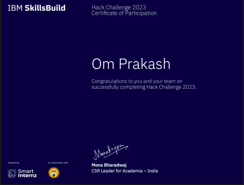 IBM Hack Challenge Certificate