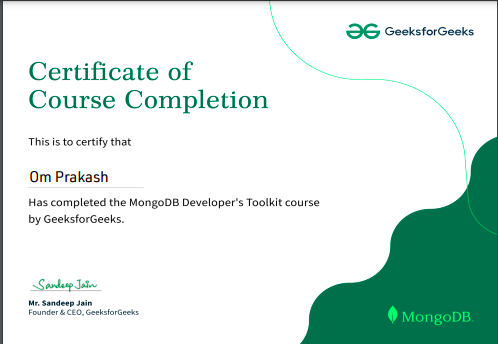 MongoDB Developer's Toolkit Certificate